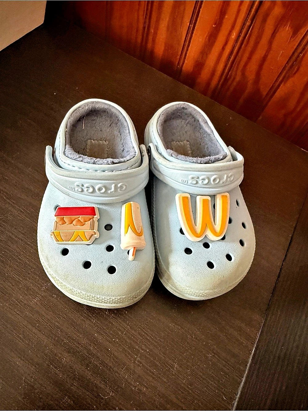 Crocs Toddler Classic Lined Clog with McDonalds Charms in Light Blue